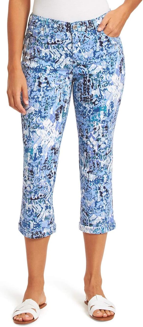 Nine West NWT Women's Chrystie Blue Printed Slim Straight Cuff Capri Denim Pants